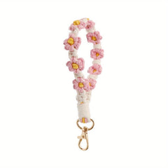 Boho Daisy Crochet Flower Bracelet Keychain Bag Charm