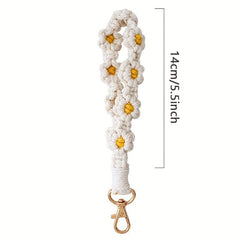 Boho Daisy Crochet Flower Bracelet Keychain Bag Charm