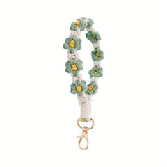 Boho Daisy Crochet Flower Bracelet Keychain Bag Charm