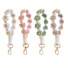 Boho Daisy Crochet Flower Bracelet Keychain Bag Charm