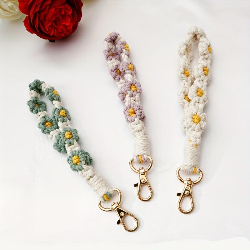 Boho Daisy Crochet Flower Bracelet Keychain Bag Charm