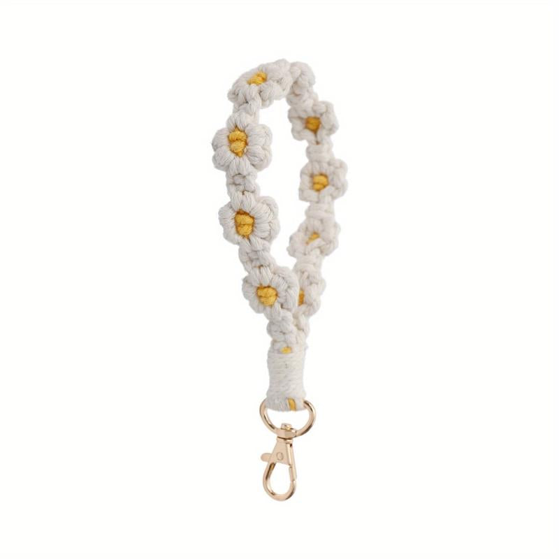 Boho Daisy Crochet Flower Bracelet Keychain Bag Charm