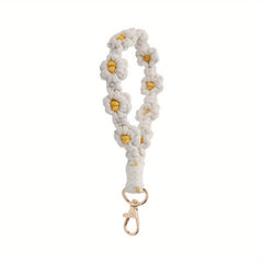 Boho Daisy Crochet Flower Bracelet Keychain Bag Charm