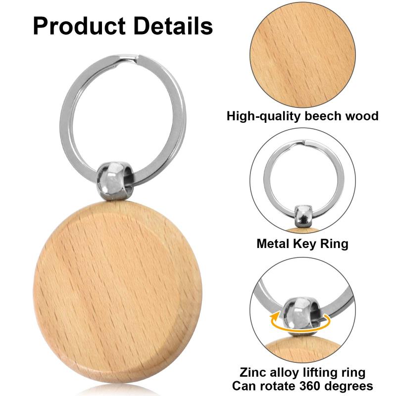 12pcs Round Wooden Key Ring Blank Key Chain For DIY Key Craft Supplies