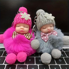 Pom Pom Baby Keychain Plush Key Ring Purse Bag Charm Gift