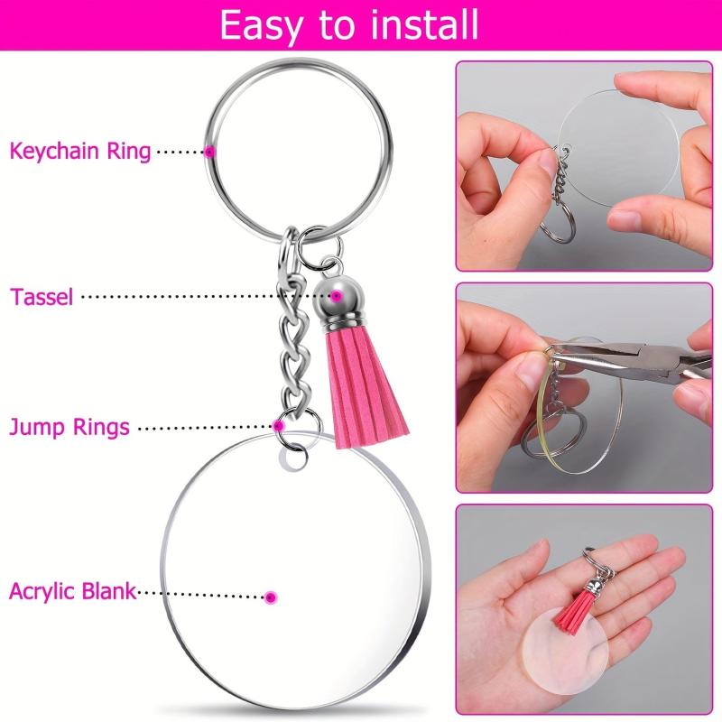 200pcs Sublimation Acrylic Keychain Blanks Key Rings Keychain Tassel DIY