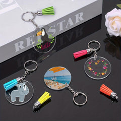 200pcs Sublimation Acrylic Keychain Blanks Key Rings Keychain Tassel DIY