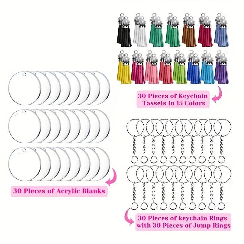 200pcs Sublimation Acrylic Keychain Blanks Key Rings Keychain Tassel DIY