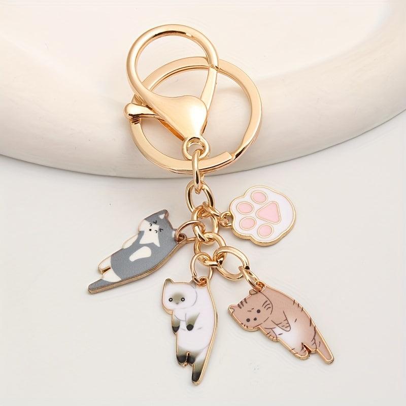 Cartoon Cat Keychain Animal Key Ring Purse Bag Backpack Charm Cat Mom Gift