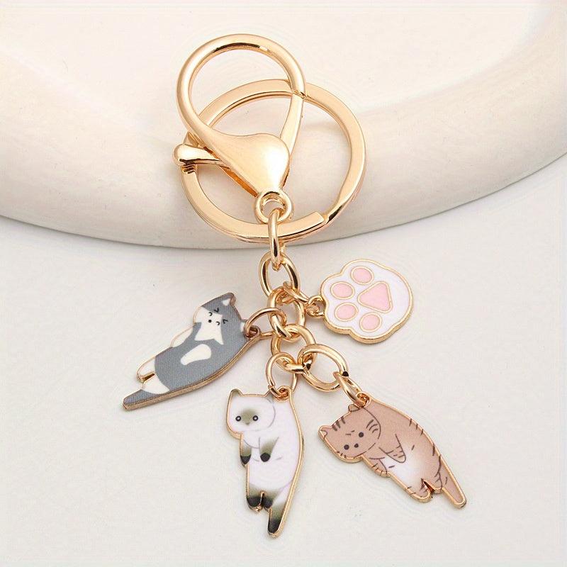 Cartoon Cat Keychain Animal Key Ring Purse Bag Backpack Charm Cat Mom Gift