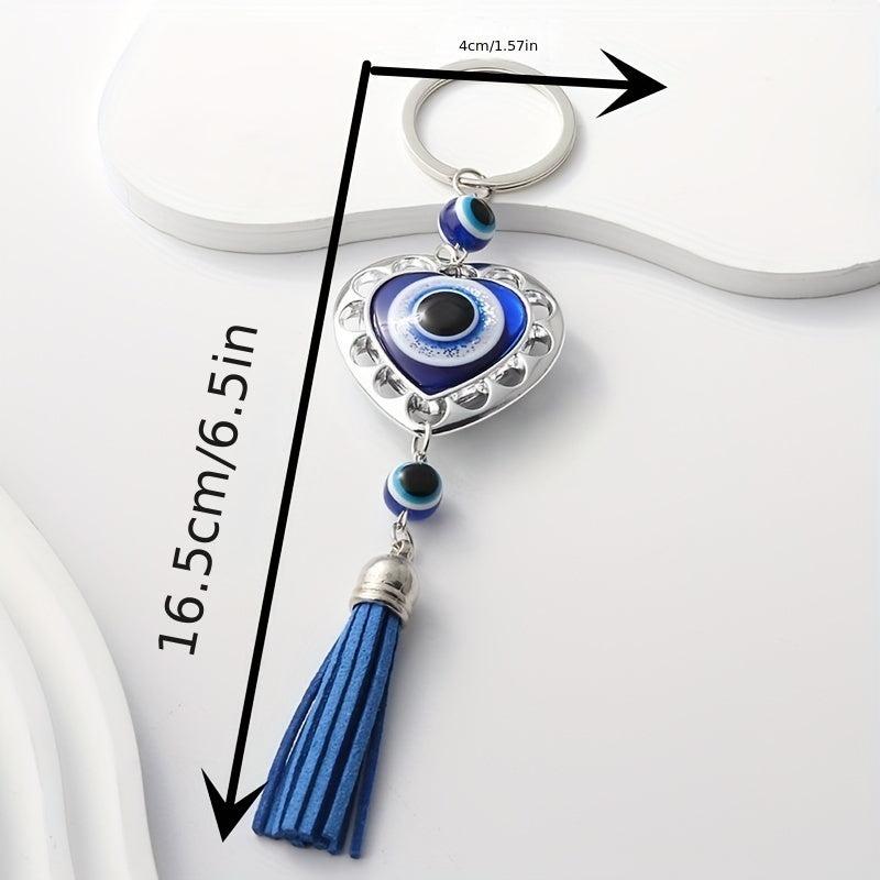 Heart Evil Eye Keychain Lucky Fortune Key Ring Purse Bag Backpack Car Key Charm