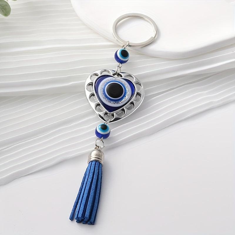 Heart Evil Eye Keychain Lucky Fortune Key Ring Purse Bag Backpack Car Key Charm
