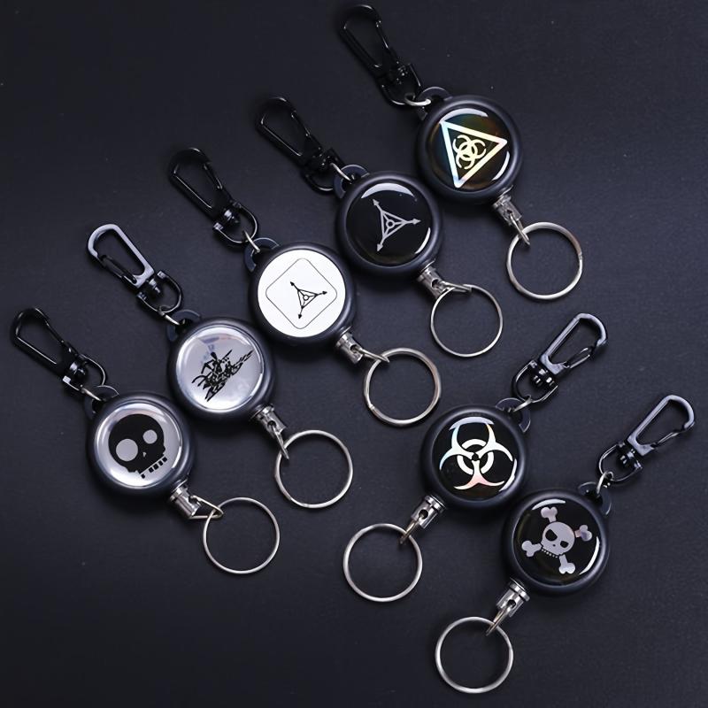 Steel Wire Retractable Keyring with Skull Pendant
