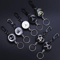 Steel Wire Retractable Keyring with Skull Pendant