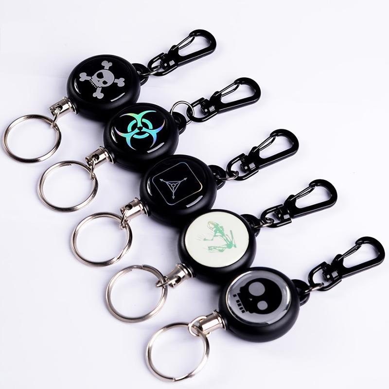 Steel Wire Retractable Keyring with Skull Pendant