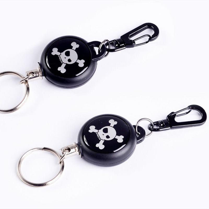 Steel Wire Retractable Keyring with Skull Pendant