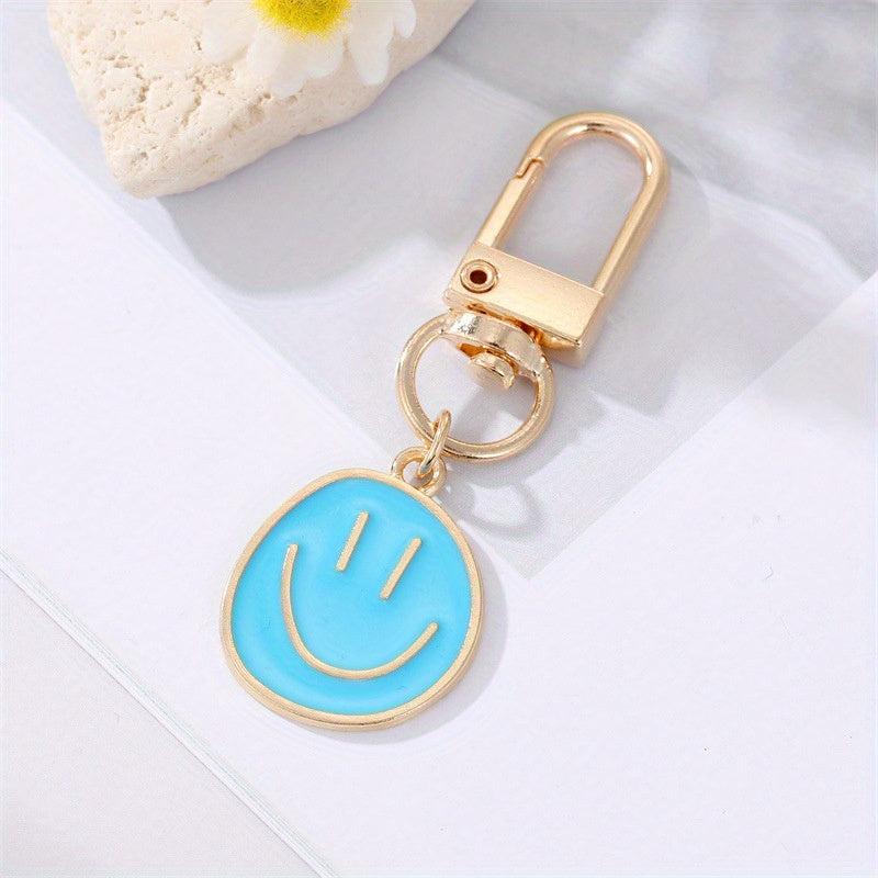 Alloy Enamel Painted Happy Face Keychain Golden Irregular Expression