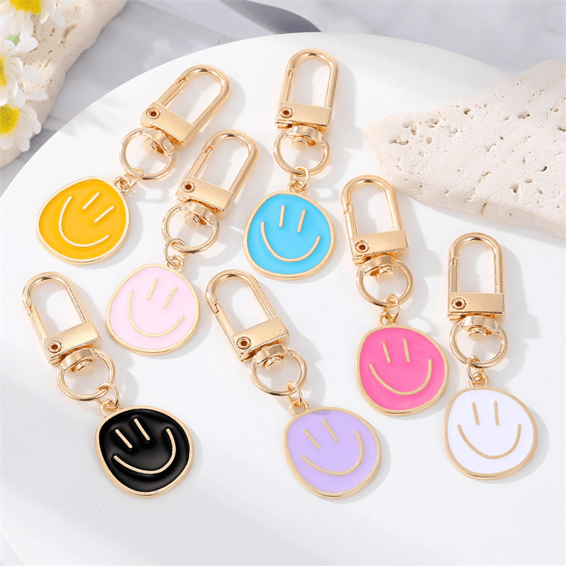 Alloy Enamel Painted Happy Face Keychain Golden Irregular Expression
