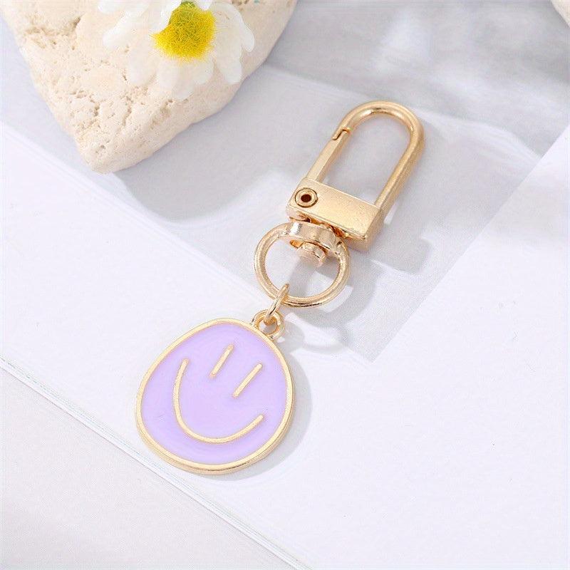 Alloy Enamel Painted Happy Face Keychain Golden Irregular Expression