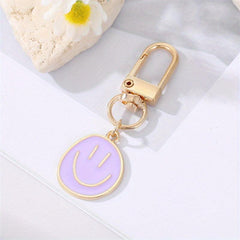 Alloy Enamel Painted Happy Face Keychain Golden Irregular Expression