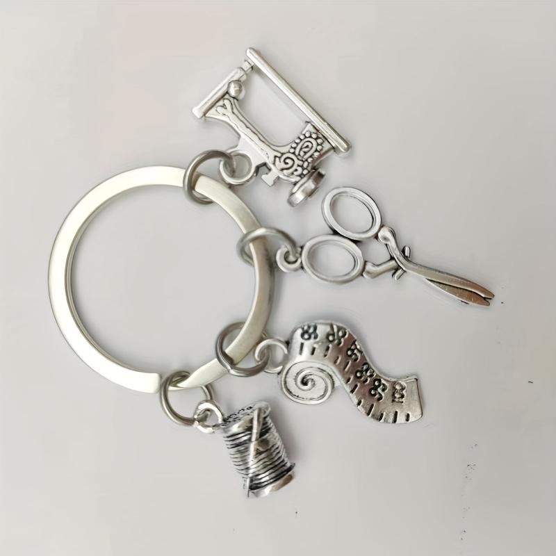 Retro Scissors Sewing Machines Keychain Vintage Metal Key Ring Graduation Gift