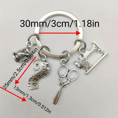 Retro Scissors Sewing Machines Keychain Vintage Metal Key Ring Graduation Gift