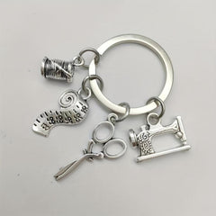 Retro Scissors Sewing Machines Keychain Vintage Metal Key Ring Graduation Gift