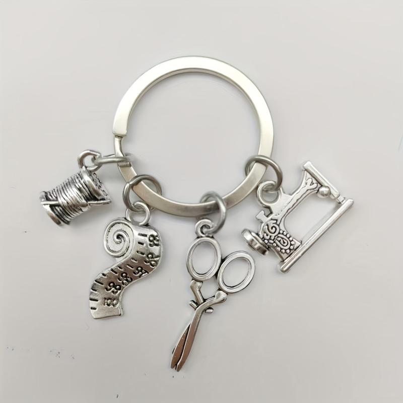 Retro Scissors Sewing Machines Keychain Vintage Metal Key Ring Graduation Gift