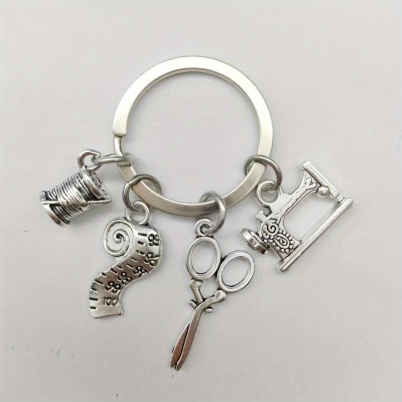 Retro Scissors Sewing Machines Keychain Vintage Metal Key Ring Graduation Gift