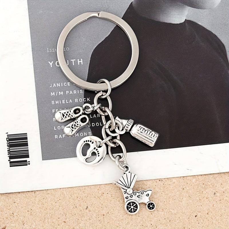Baby Stroller & Bottle Keychain Metal Key Ring Purse Bag Charm Gift