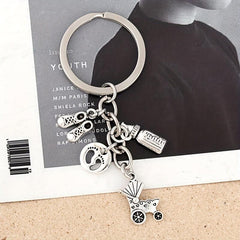 Baby Stroller & Bottle Keychain Metal Key Ring Purse Bag Charm Gift