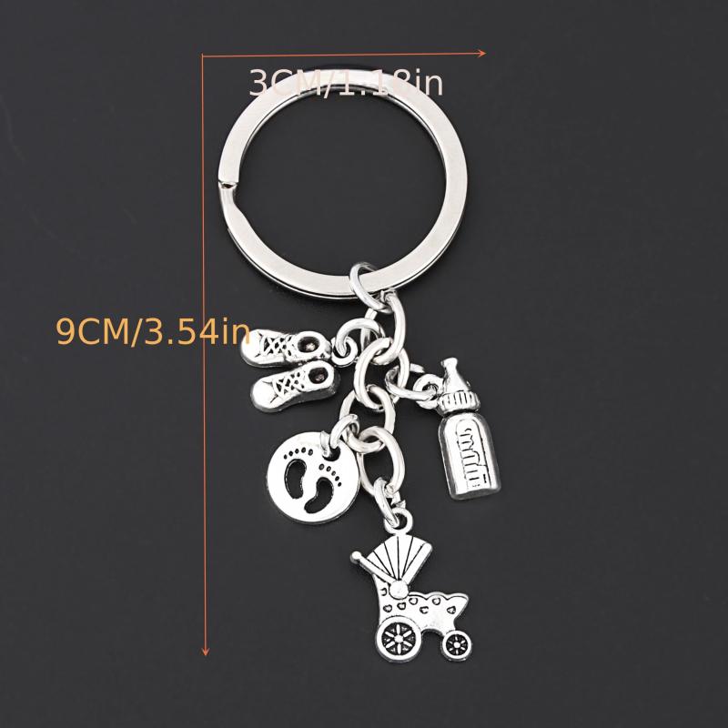 Baby Stroller & Bottle Keychain Metal Key Ring Purse Bag Charm Gift