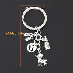 Baby Stroller & Bottle Keychain Metal Key Ring Purse Bag Charm Gift
