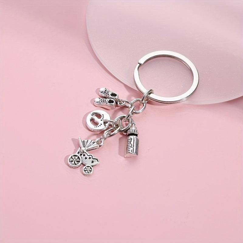 Baby Stroller & Bottle Keychain Metal Key Ring Purse Bag Charm Gift