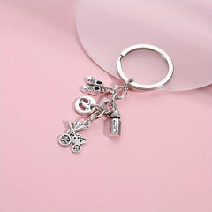 Baby Stroller & Bottle Keychain Metal Key Ring Purse Bag Charm Gift