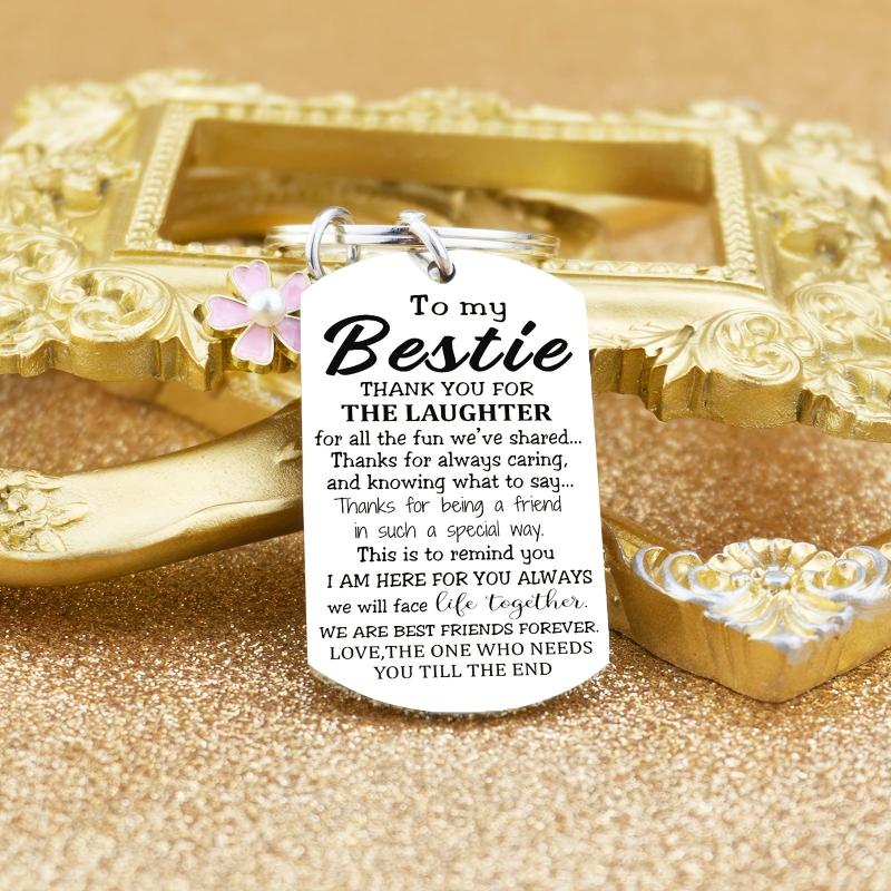 Bestie Flowers Keychain Birthday Keyring Good True Friends Friendship