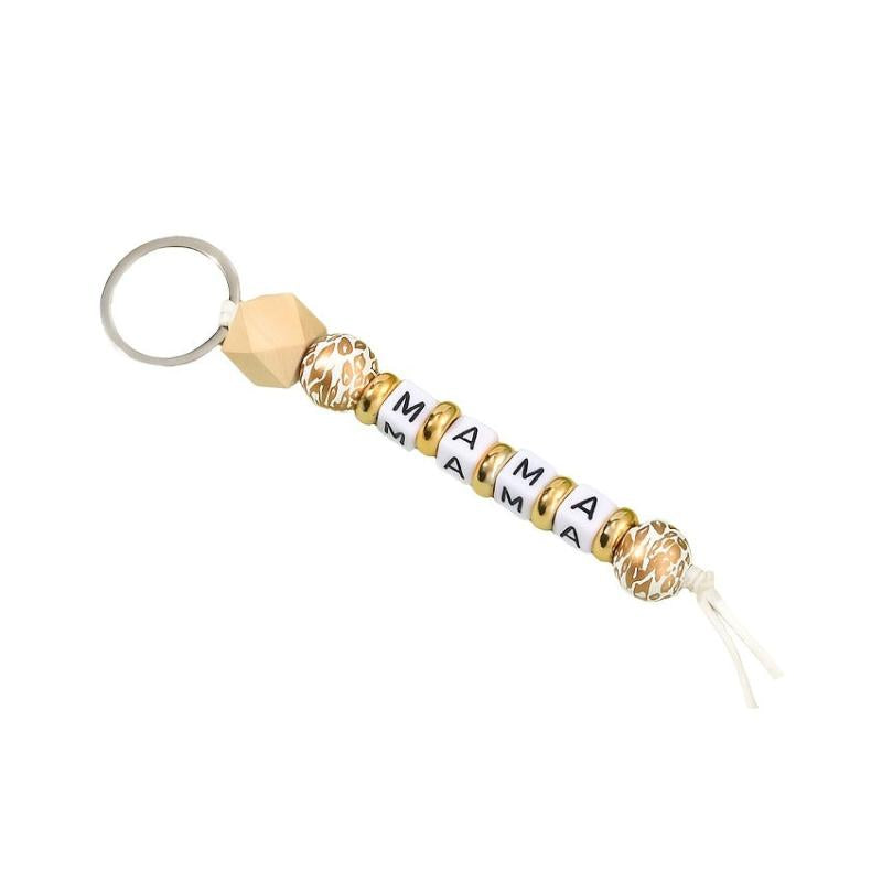 Leopard Print Silicone Beaded MAMA Keychain Keyring for Women Ladies