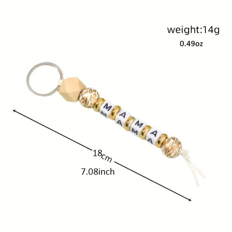 Leopard Print Silicone Beaded MAMA Keychain Keyring for Women Ladies