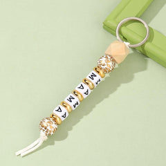Leopard Print Silicone Beaded MAMA Keychain Keyring for Women Ladies