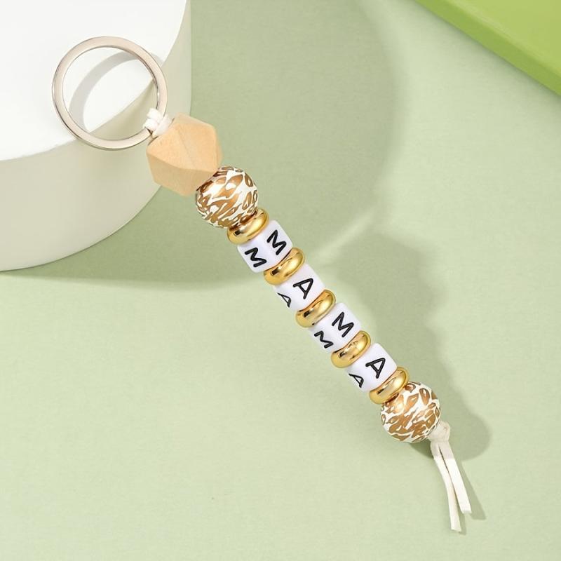 Leopard Print Silicone Beaded MAMA Keychain Keyring for Women Ladies