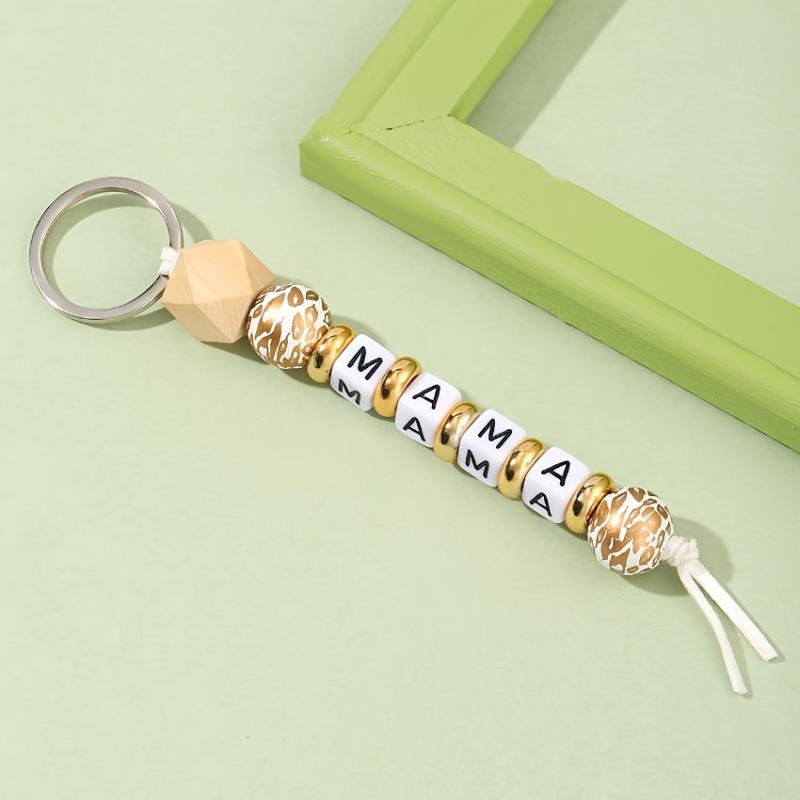 Leopard Print Silicone Beaded MAMA Keychain Keyring for Women Ladies