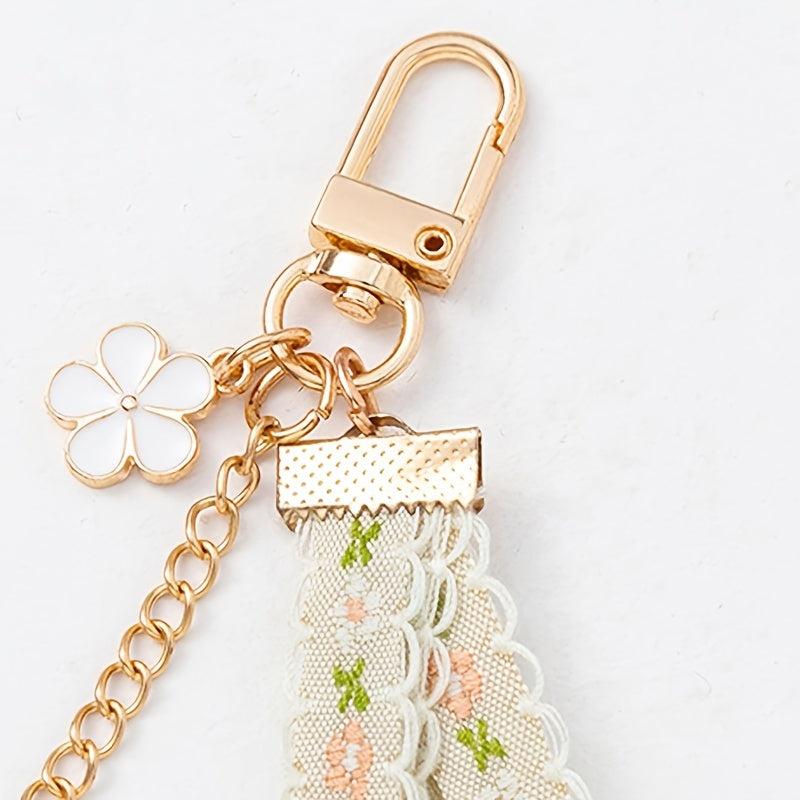 Green Love Flower Keychain Vintage Metal Keychain Bag Ornament Pendant