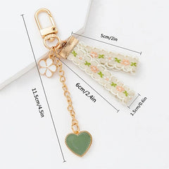 Green Love Flower Keychain Vintage Metal Keychain Bag Ornament Pendant