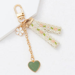 Green Love Flower Keychain Vintage Metal Keychain Bag Ornament Pendant
