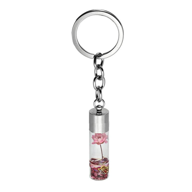 Glass Wish Bottle Keychain Dried Flower Pendant Keyring Gift