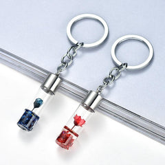 Glass Wish Bottle Keychain Dried Flower Pendant Keyring Gift