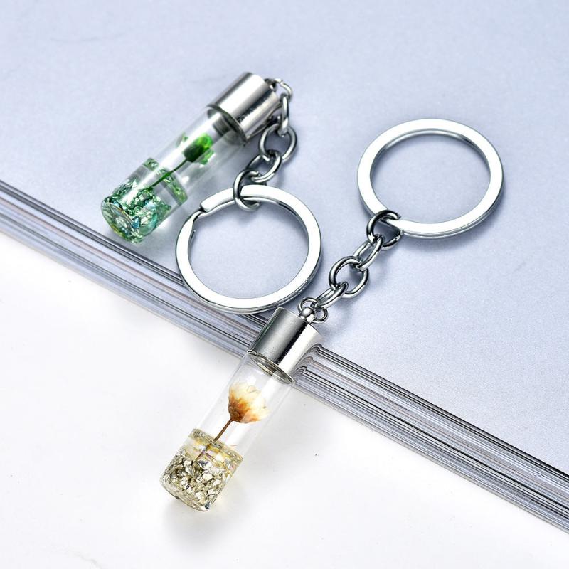 Glass Wish Bottle Keychain Dried Flower Pendant Keyring Gift