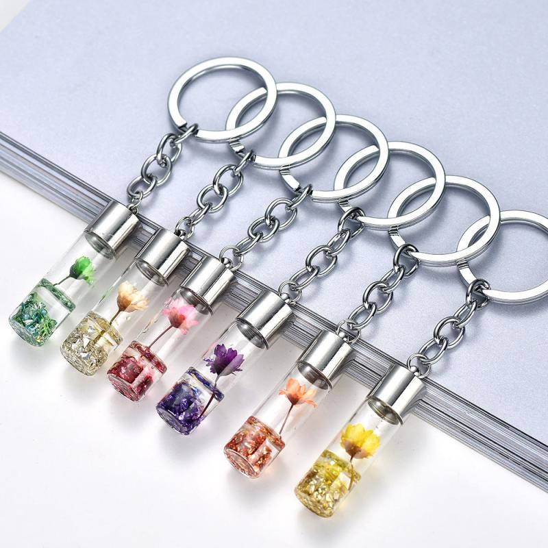 Glass Wish Bottle Keychain Dried Flower Pendant Keyring Gift