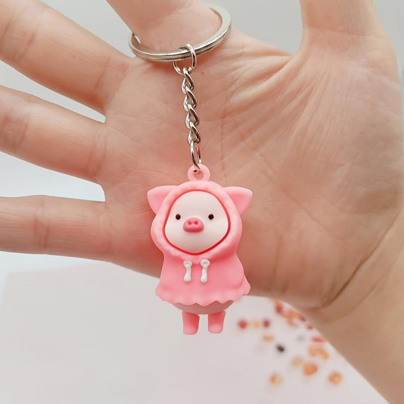 Pig Zipper Charm Pig Figure Key Chain Pig Lover Gift Piglet Keychain
