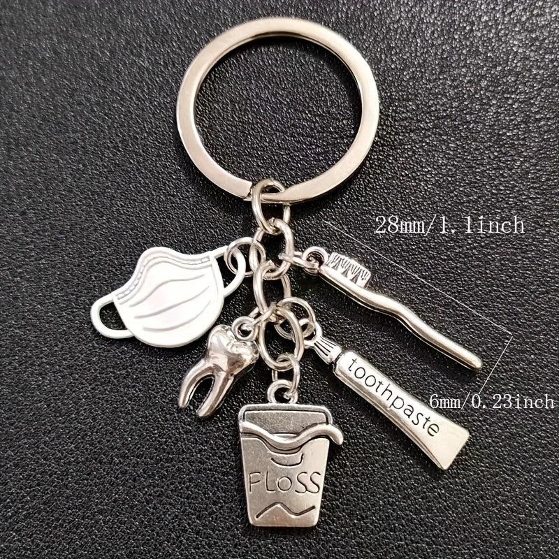 Dentist Keychain Mask Toothpaste Toothbrush Pattern Keyring Pendant